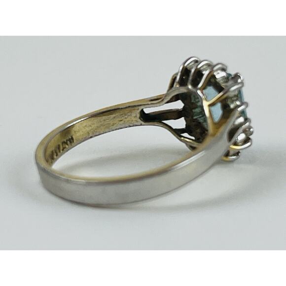 Vintage Ring 14K GE Gold Electroplate Taiwan Size 9 Aquamarine Blue Pale Rhinest - Picture 14 of 16